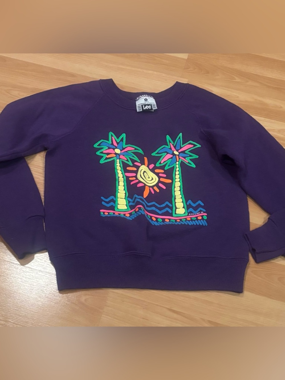 Vintage Lee Made in USA Purple Palm Tree Graphic Sweatshirt